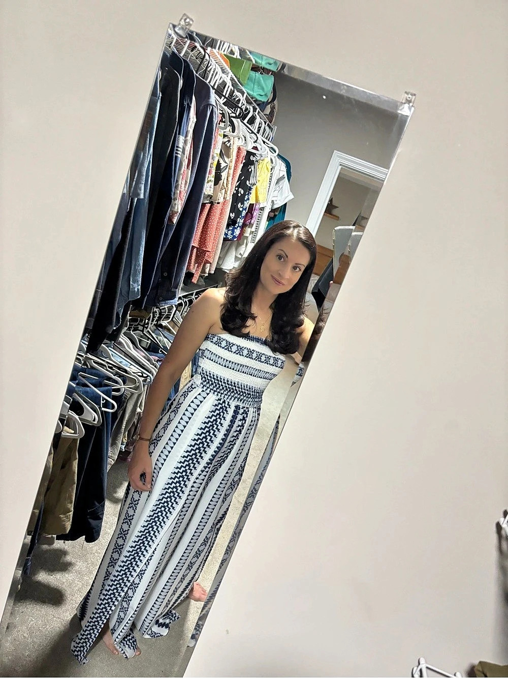 SHEIN Strapless Geometric Print Wide-Leg Jumpsuit with Side Slits